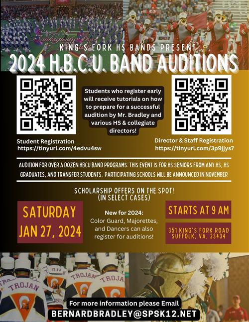 HBCU Band Auditions, Jan. 27, 2024, 9:00am, KFHS
